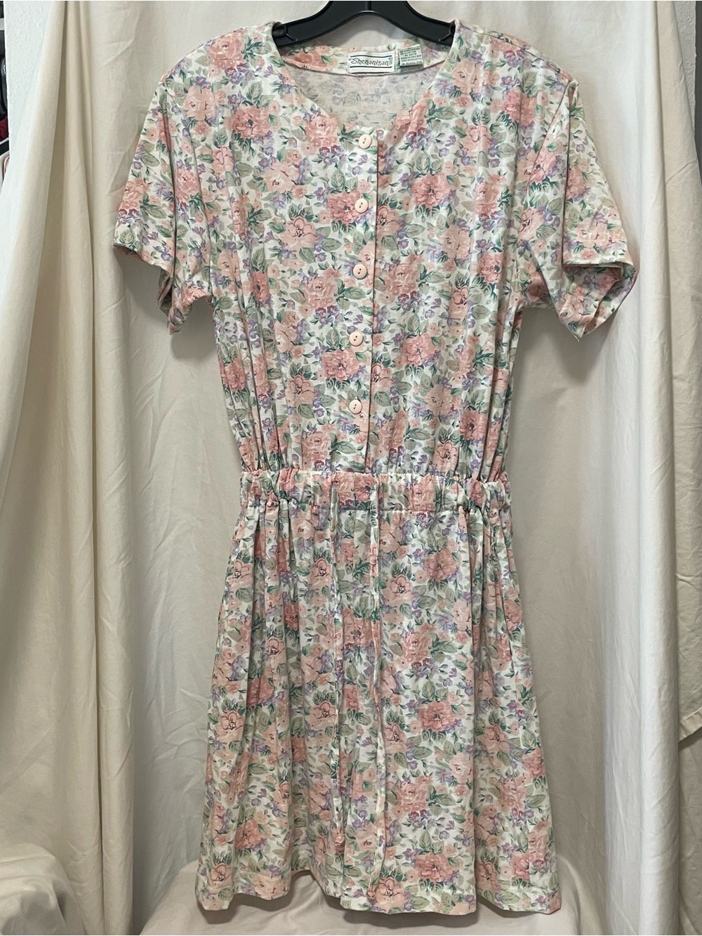 Vintage Shenanigans Floral Button-Front Romper with Elastic Waist